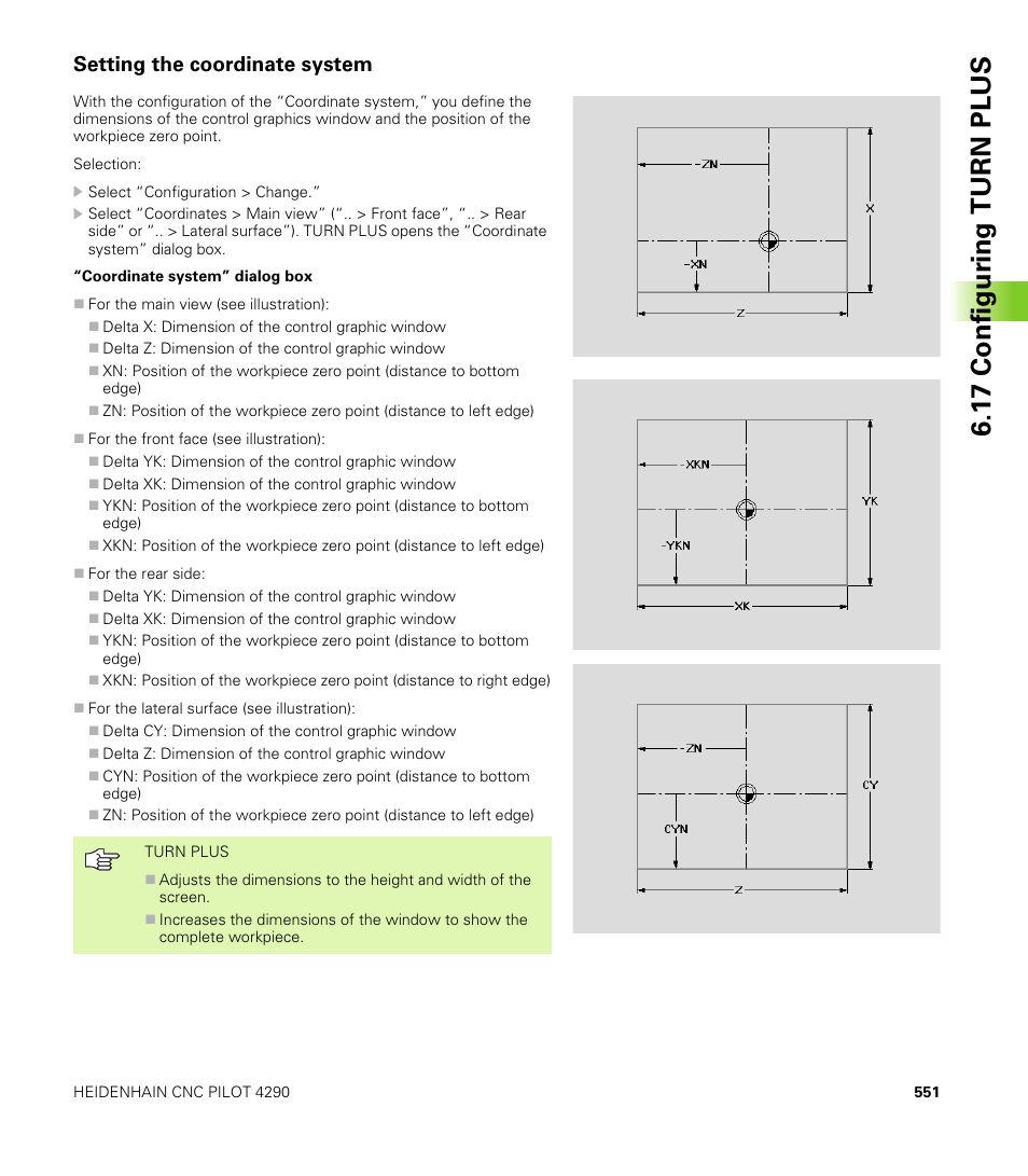Setting the coordinate system, 1 7 configur ing turn plus | HEIDENHAIN CNC Pilot 4290 V7.1 User Manual | Page 551 / 725