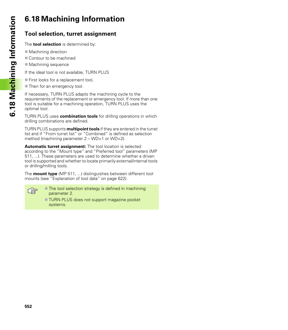 18 machining information, Tool selection, turret assignment | HEIDENHAIN CNC Pilot 4290 V7.1 User Manual | Page 552 / 725