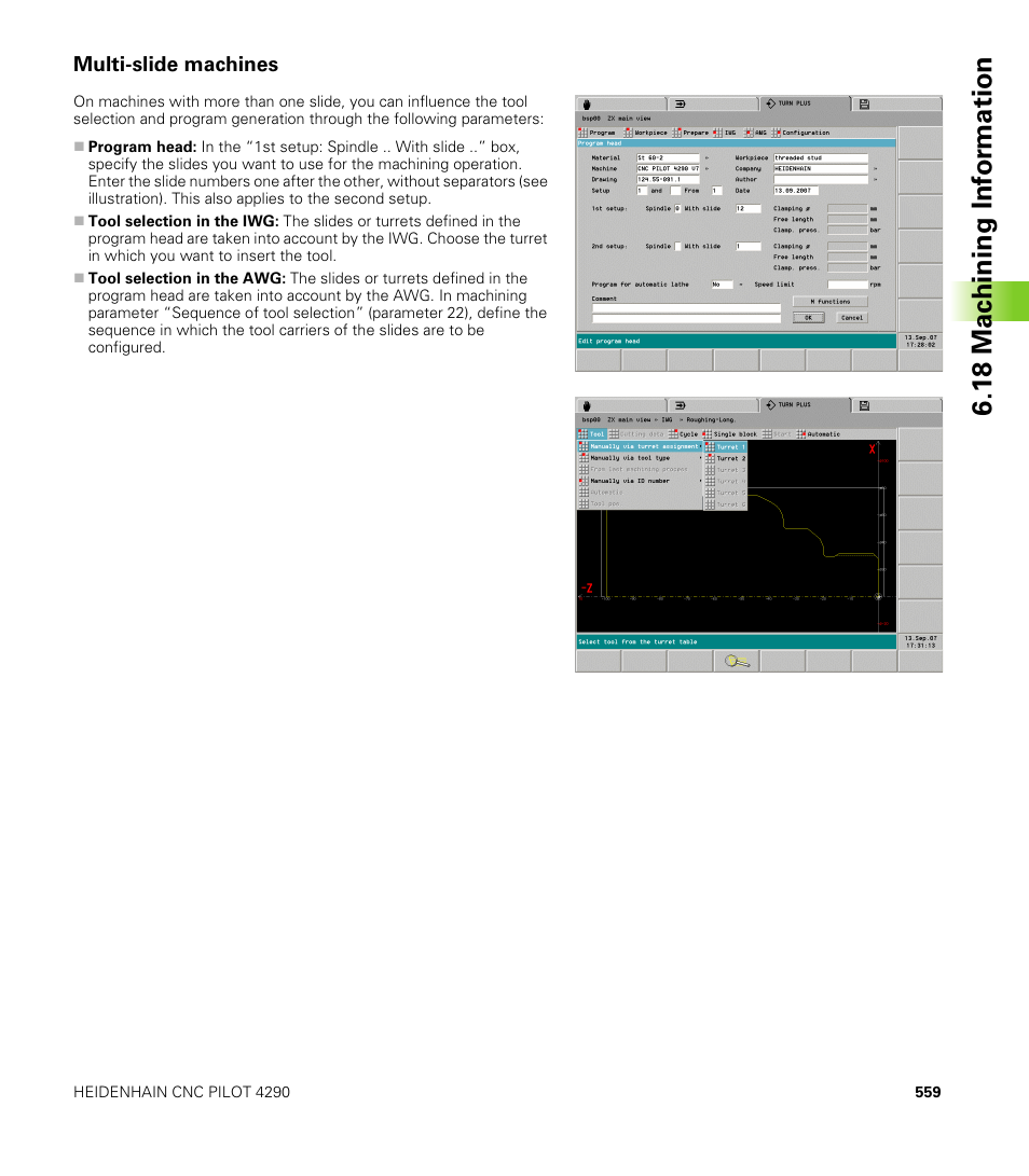 Multi-slide machines, 1 8 mac h ining inf o rm ation | HEIDENHAIN CNC Pilot 4290 V7.1 User Manual | Page 559 / 725