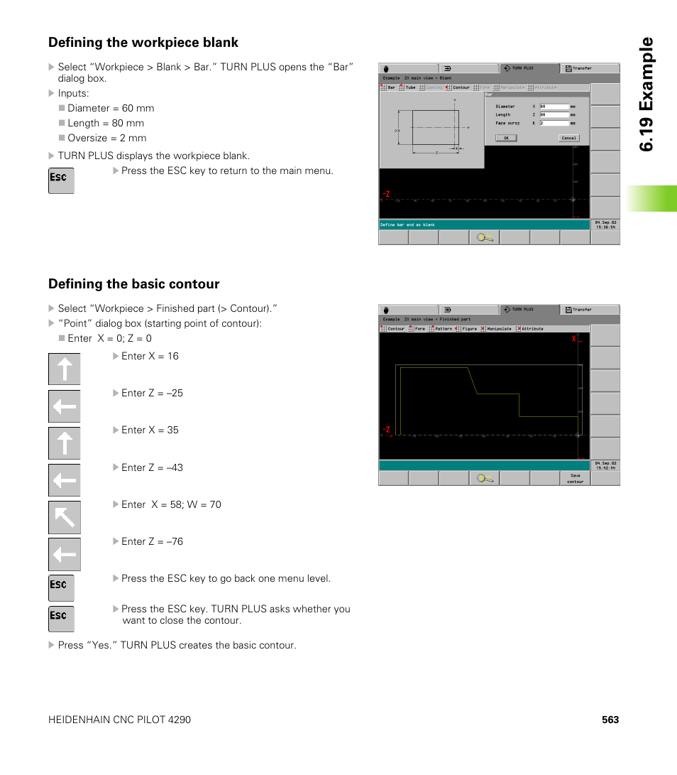 Defining the workpiece blank, Defining the basic contour, 1 9 example | HEIDENHAIN CNC Pilot 4290 V7.1 User Manual | Page 563 / 725