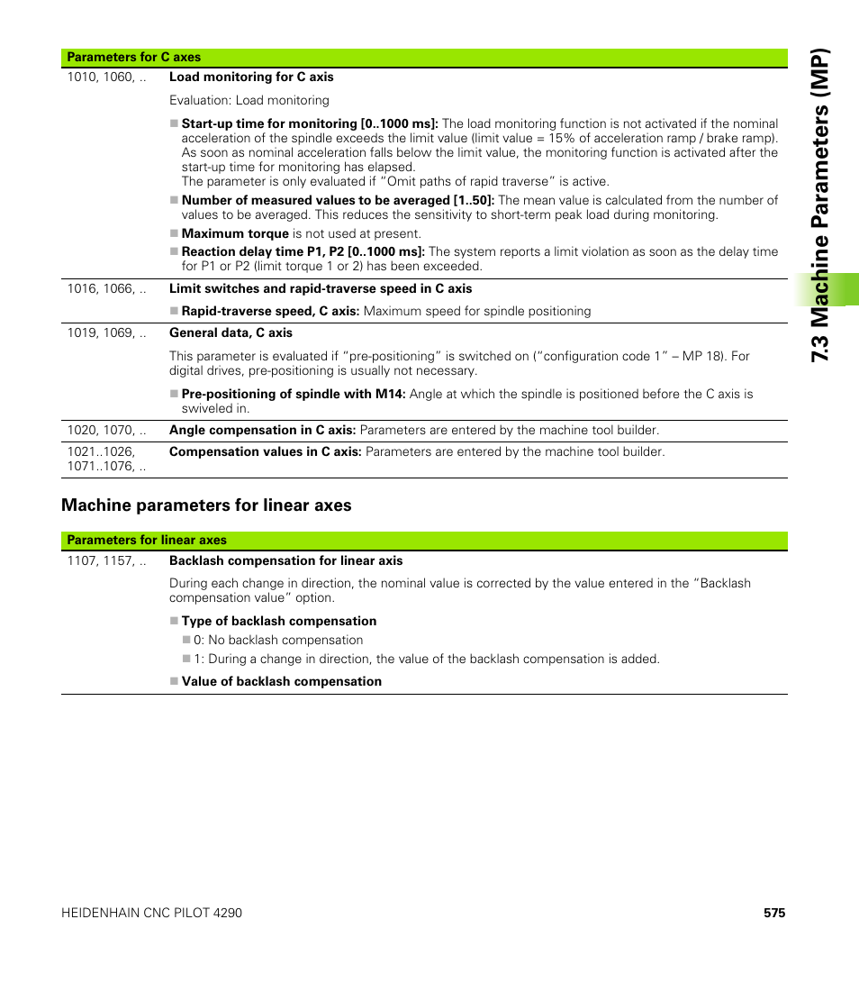 Machine parameters for linear axes, 3 mac h ine p a ra met e rs (mp) | HEIDENHAIN CNC Pilot 4290 V7.1 User Manual | Page 575 / 725