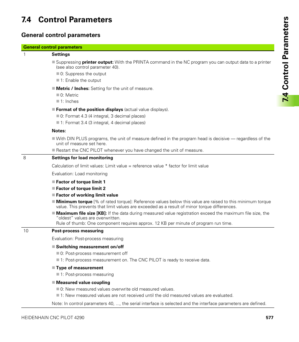4 control parameters, General control parameters | HEIDENHAIN CNC Pilot 4290 V7.1 User Manual | Page 577 / 725
