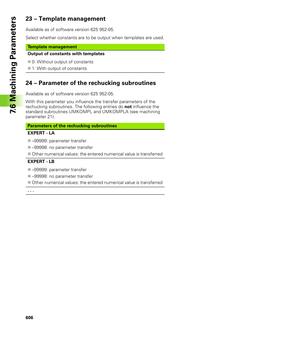 23 – template management, 24 – parameter of the rechucking subroutines, 6 mac h ining p a ra met e rs | HEIDENHAIN CNC Pilot 4290 V7.1 User Manual | Page 606 / 725