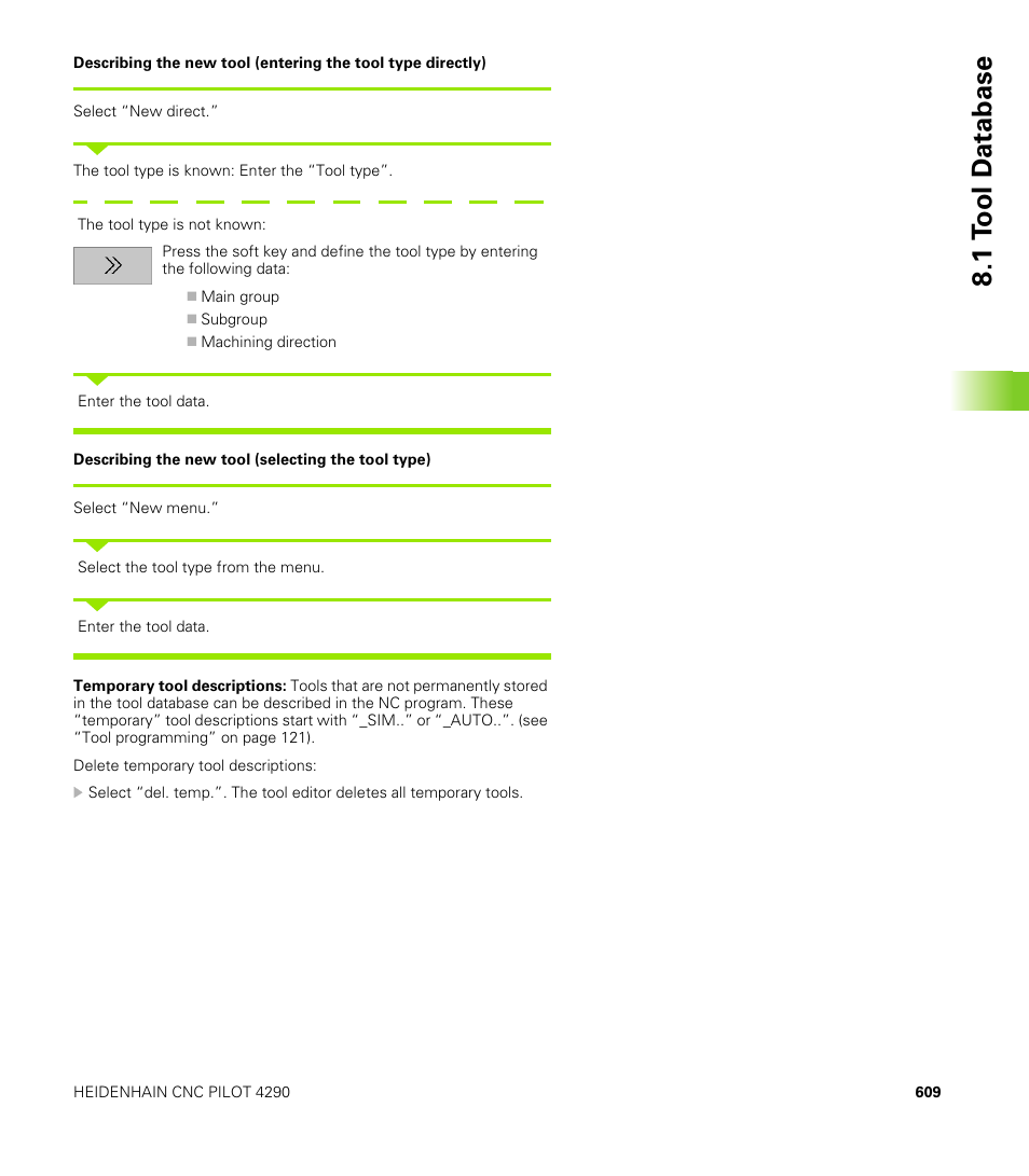 1 t o ol d a tabase | HEIDENHAIN CNC Pilot 4290 V7.1 User Manual | Page 609 / 725