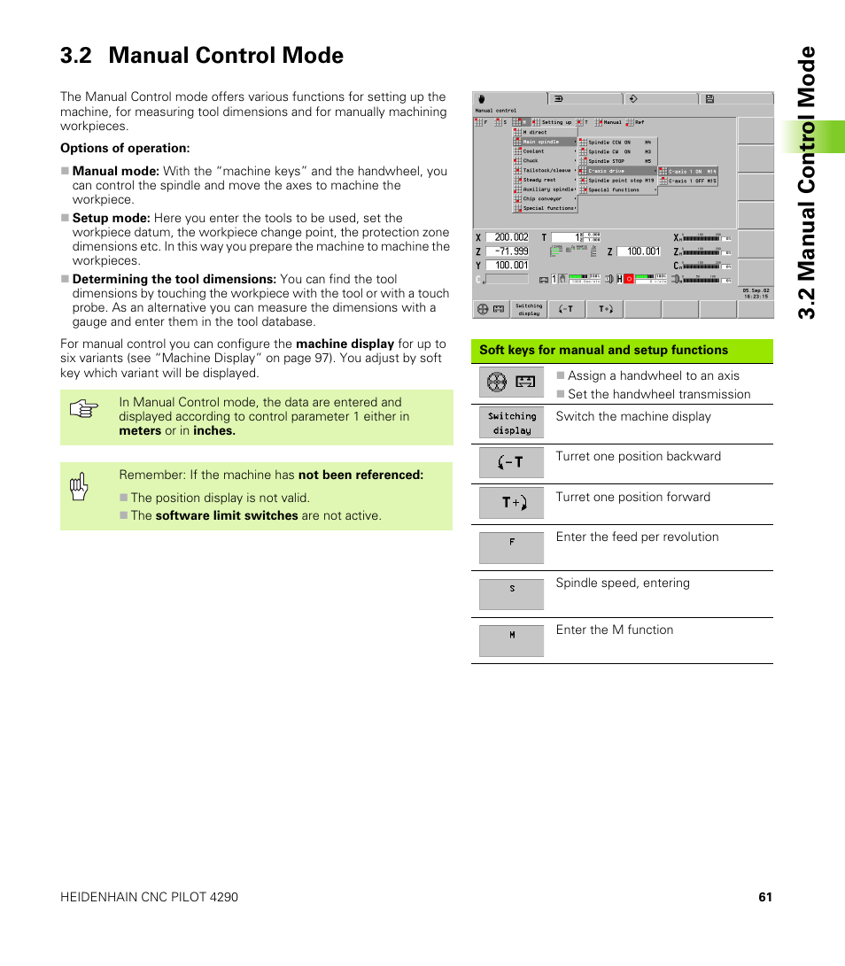 2 manual control mode, 2 manual contr o l mode 3.2 manual control mode | HEIDENHAIN CNC Pilot 4290 V7.1 User Manual | Page 61 / 725
