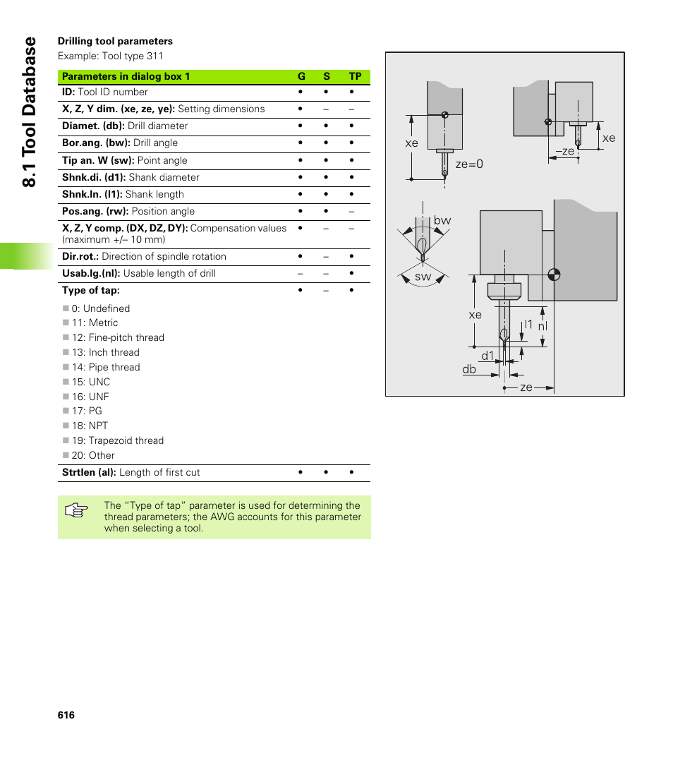 1 t o ol d a tabase | HEIDENHAIN CNC Pilot 4290 V7.1 User Manual | Page 616 / 725