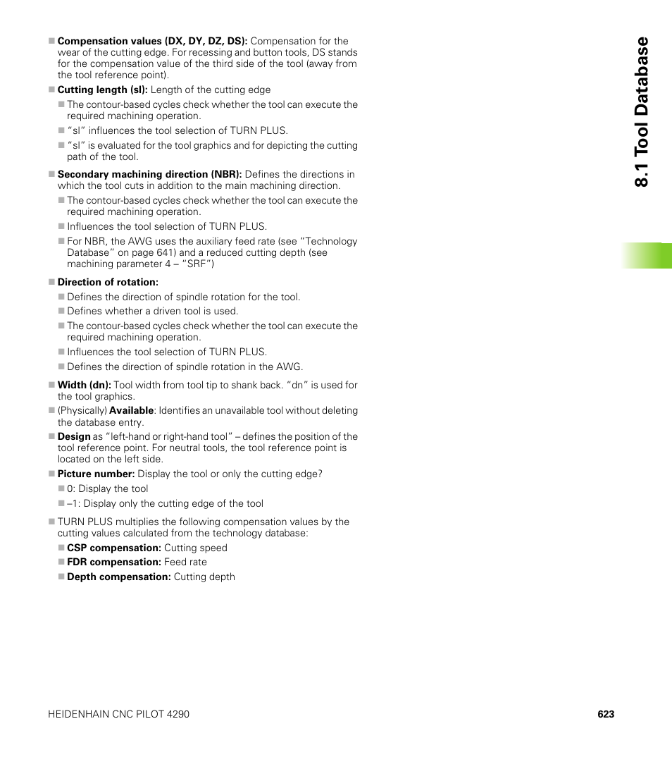 1 t o ol d a tabase | HEIDENHAIN CNC Pilot 4290 V7.1 User Manual | Page 623 / 725