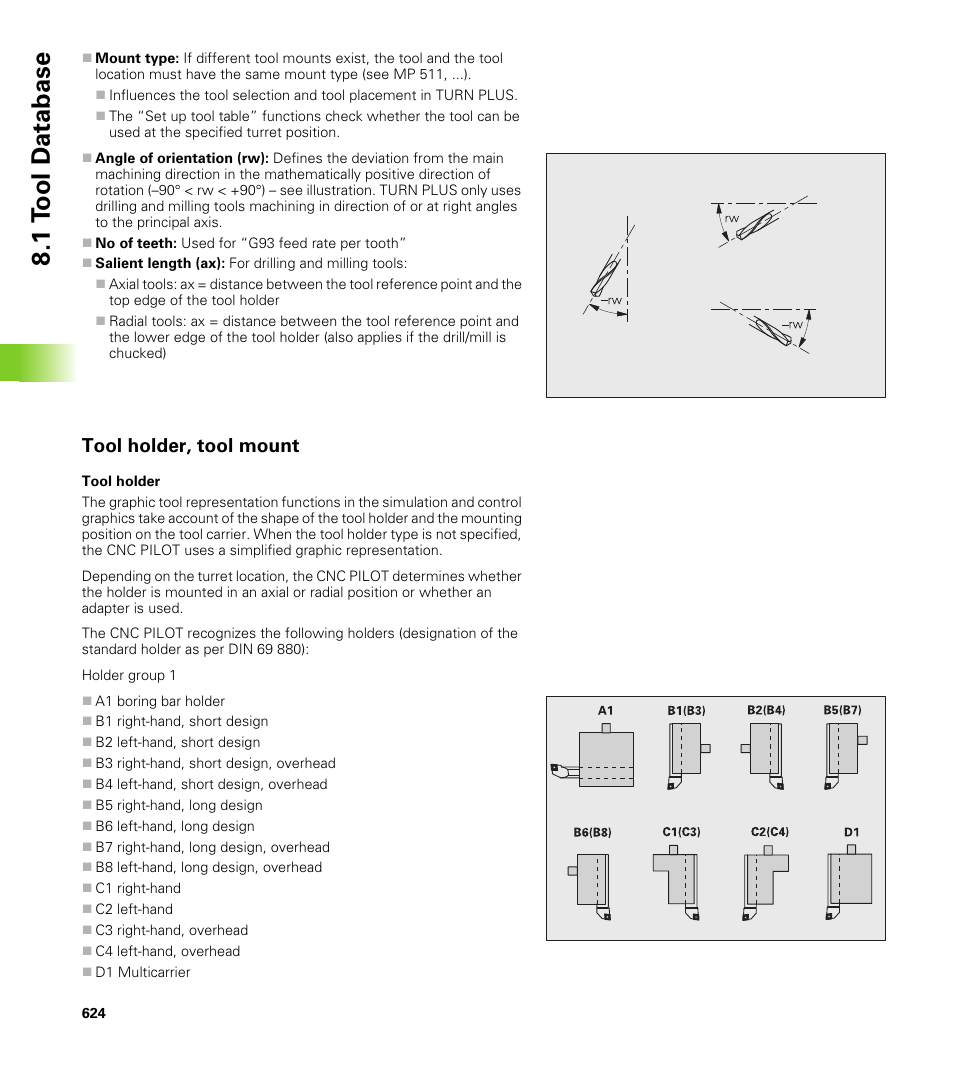 Tool holder, tool mount, 1 t o ol d a tabase | HEIDENHAIN CNC Pilot 4290 V7.1 User Manual | Page 624 / 725