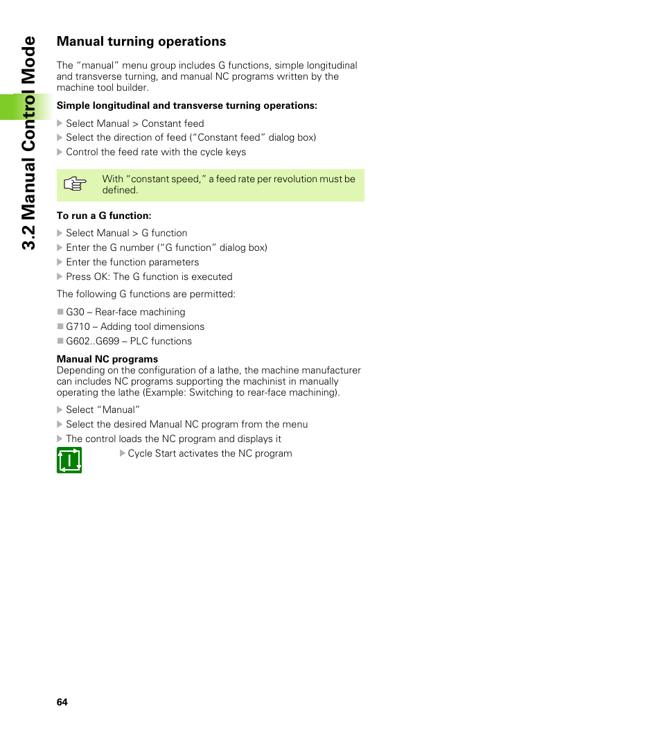 Manual turning operations, 2 manual contr o l mode | HEIDENHAIN CNC Pilot 4290 V7.1 User Manual | Page 64 / 725