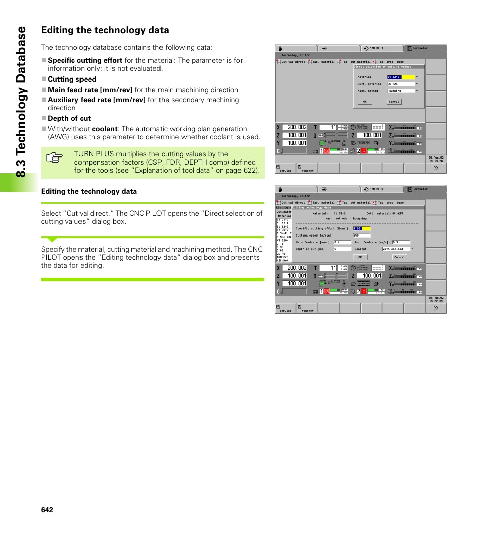 Editing the technology data | HEIDENHAIN CNC Pilot 4290 V7.1 User Manual | Page 642 / 725