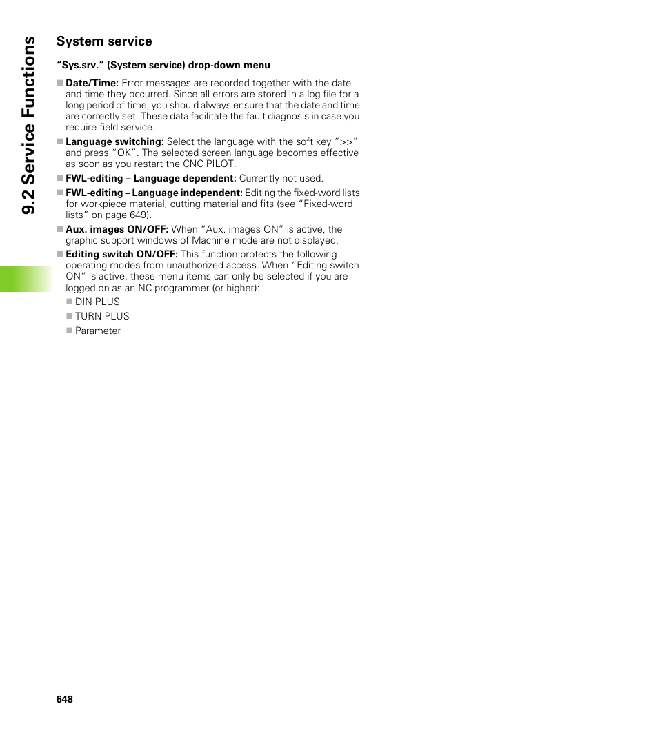 System service, 2 service f unctions | HEIDENHAIN CNC Pilot 4290 V7.1 User Manual | Page 648 / 725