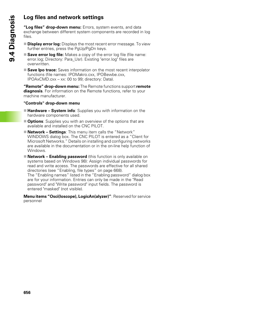 Log files and network settings, 4 diagnosis | HEIDENHAIN CNC Pilot 4290 V7.1 User Manual | Page 656 / 725