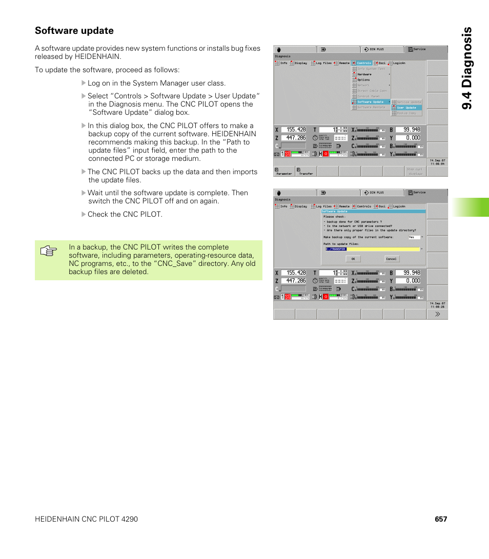 Software update, 4 diagnosis | HEIDENHAIN CNC Pilot 4290 V7.1 User Manual | Page 657 / 725