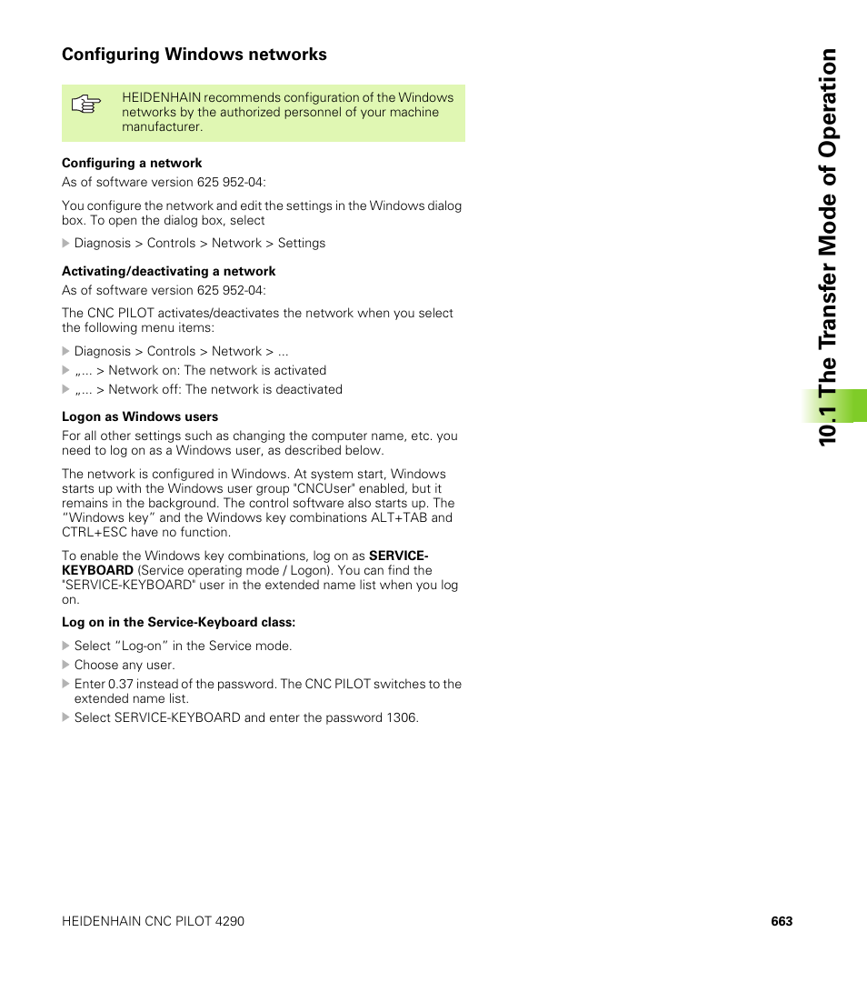 Configuring windows networks, 10 .1 the t ransf er mode of oper ation | HEIDENHAIN CNC Pilot 4290 V7.1 User Manual | Page 663 / 725