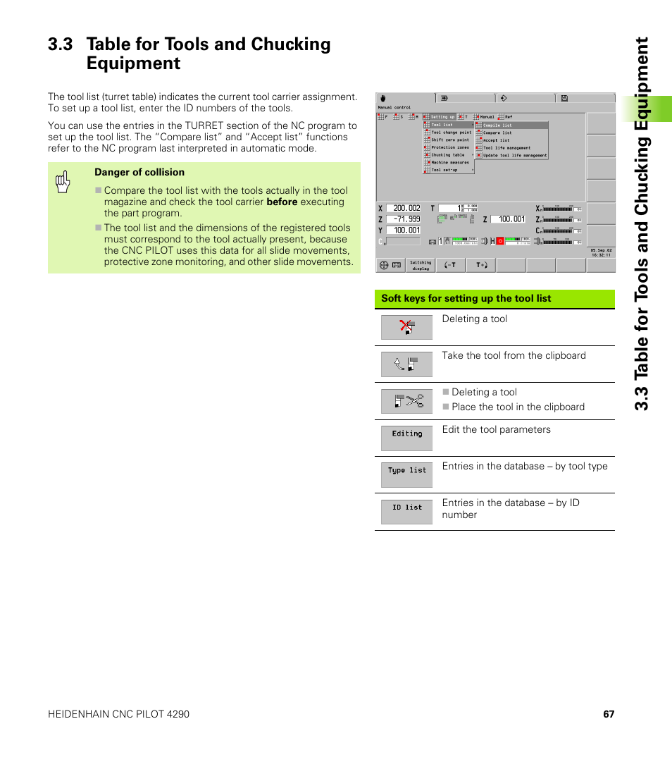 3 table for tools and chucking equipment | HEIDENHAIN CNC Pilot 4290 V7.1 User Manual | Page 67 / 725