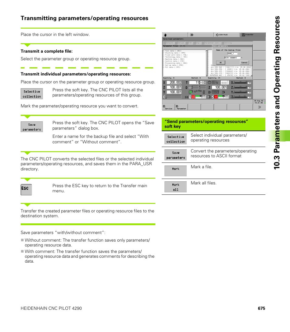 Transmitting parameters/operating resources, 10 .3 p a ra met e rs and oper ating resour ces | HEIDENHAIN CNC Pilot 4290 V7.1 User Manual | Page 675 / 725