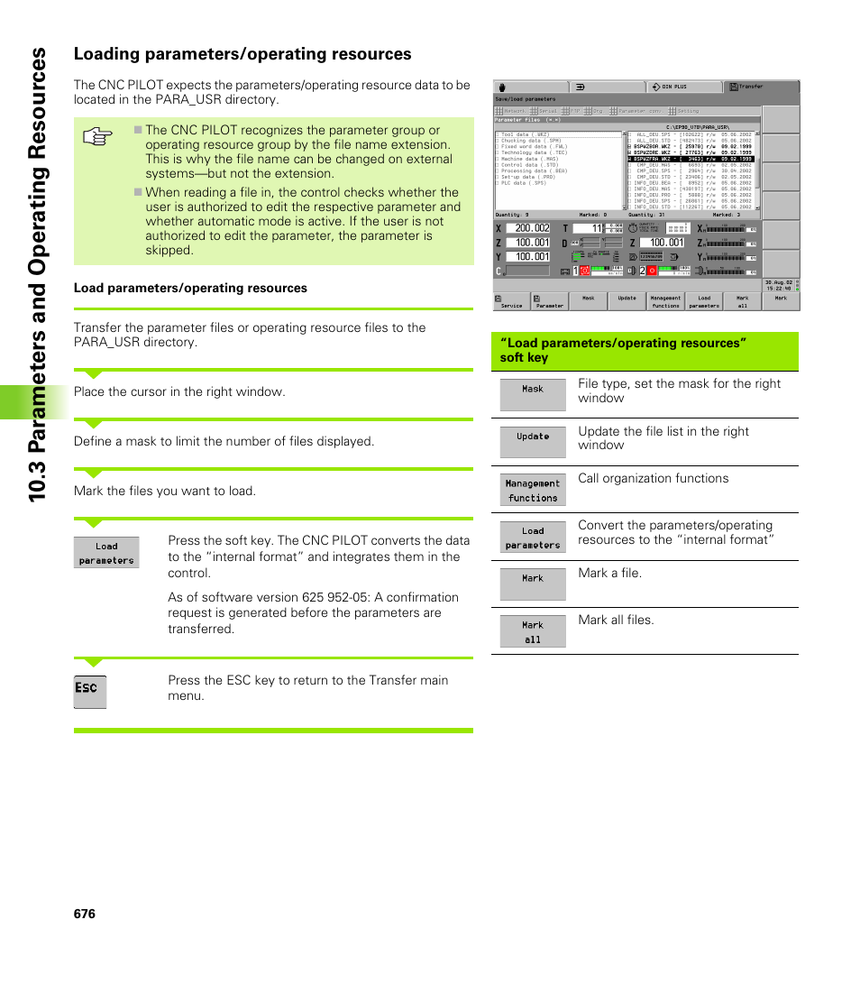 Loading parameters/operating resources, 10 .3 p a ra met e rs and oper ating resour ces | HEIDENHAIN CNC Pilot 4290 V7.1 User Manual | Page 676 / 725