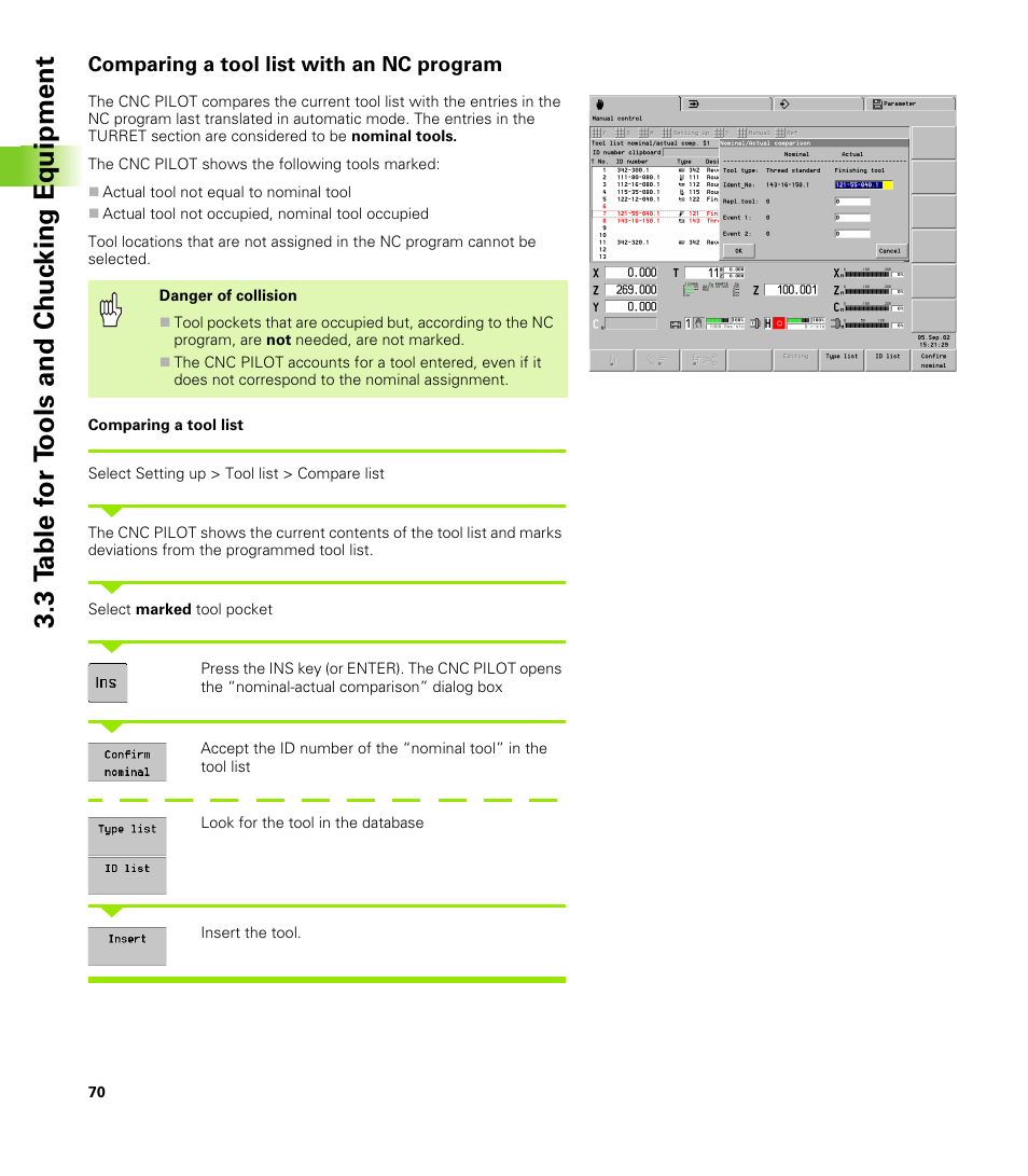 Comparing a tool list with an nc program | HEIDENHAIN CNC Pilot 4290 V7.1 User Manual | Page 70 / 725