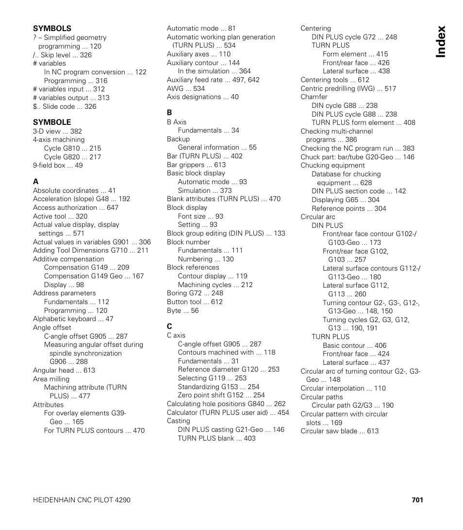 Index | HEIDENHAIN CNC Pilot 4290 V7.1 User Manual | Page 701 / 725