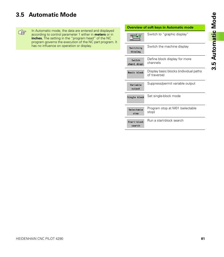 5 automatic mode, 5 a u to matic mode 3.5 automatic mode | HEIDENHAIN CNC Pilot 4290 V7.1 User Manual | Page 81 / 725
