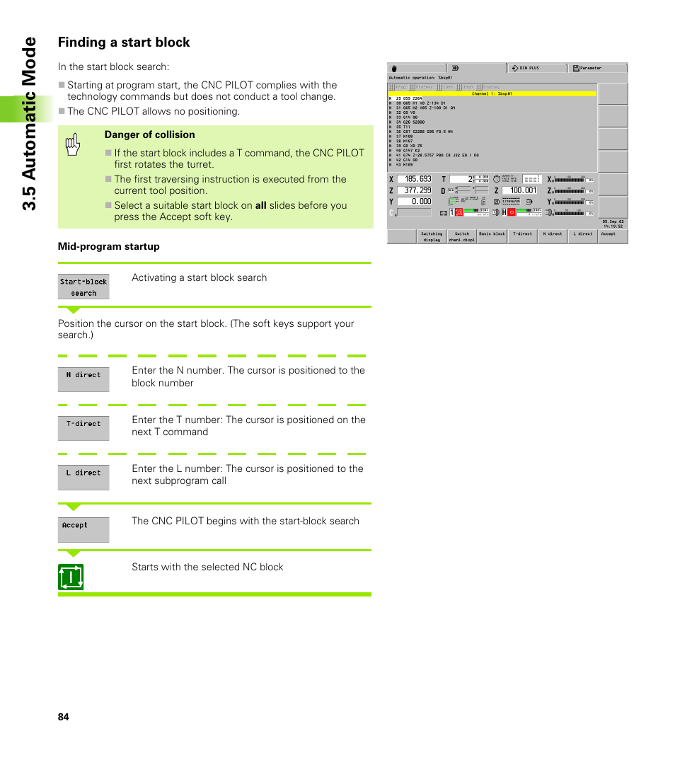 Finding a start block, 5 a u to matic mode | HEIDENHAIN CNC Pilot 4290 V7.1 User Manual | Page 84 / 725