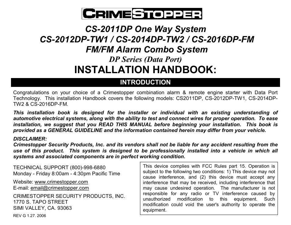Crimestopper Security Products CS-2014DP-TW2 User Manual | 32 pages