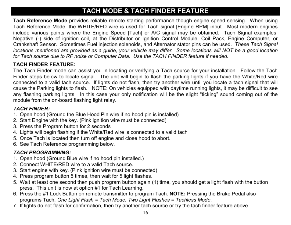 Tach mode & tach finder feature | Crimestopper Security Products CS-2014DP-TW2 User Manual | Page 16 / 32