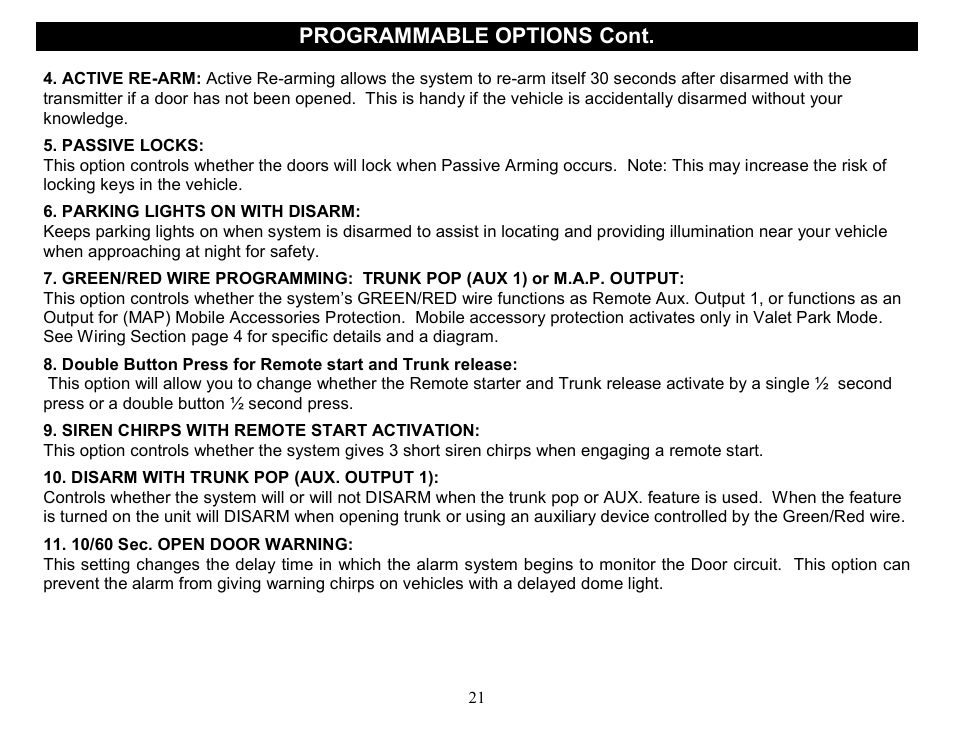 Programmable options cont | Crimestopper Security Products CS-2014DP-TW2 User Manual | Page 21 / 32