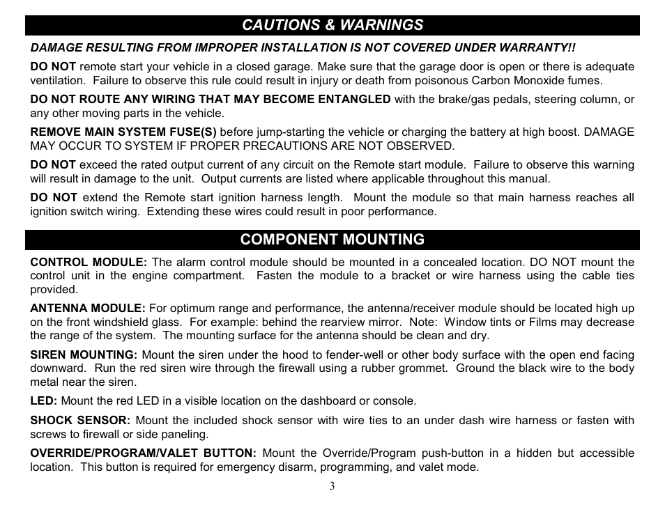 Cautions & warnings, Component mounting | Crimestopper Security Products CS-2014DP-TW2 User Manual | Page 3 / 32