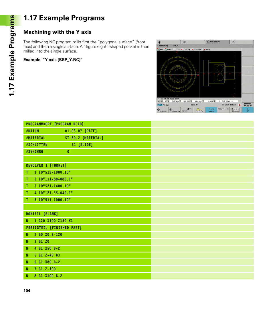 17 example programs, Machining with the y axis | HEIDENHAIN CNC Pilot 4290 V7.1 Description of B and Y axes User Manual | Page 104 / 119