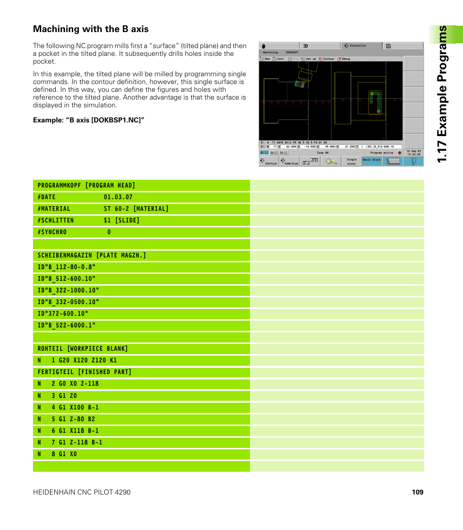 Machining with the b axis, 1 7 example pr ogr a ms | HEIDENHAIN CNC Pilot 4290 V7.1 Description of B and Y axes User Manual | Page 109 / 119