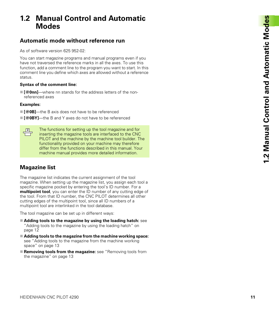 2 manual control and automatic modes, Automatic mode without reference run, Magazine list | HEIDENHAIN CNC Pilot 4290 V7.1 Description of B and Y axes User Manual | Page 11 / 119