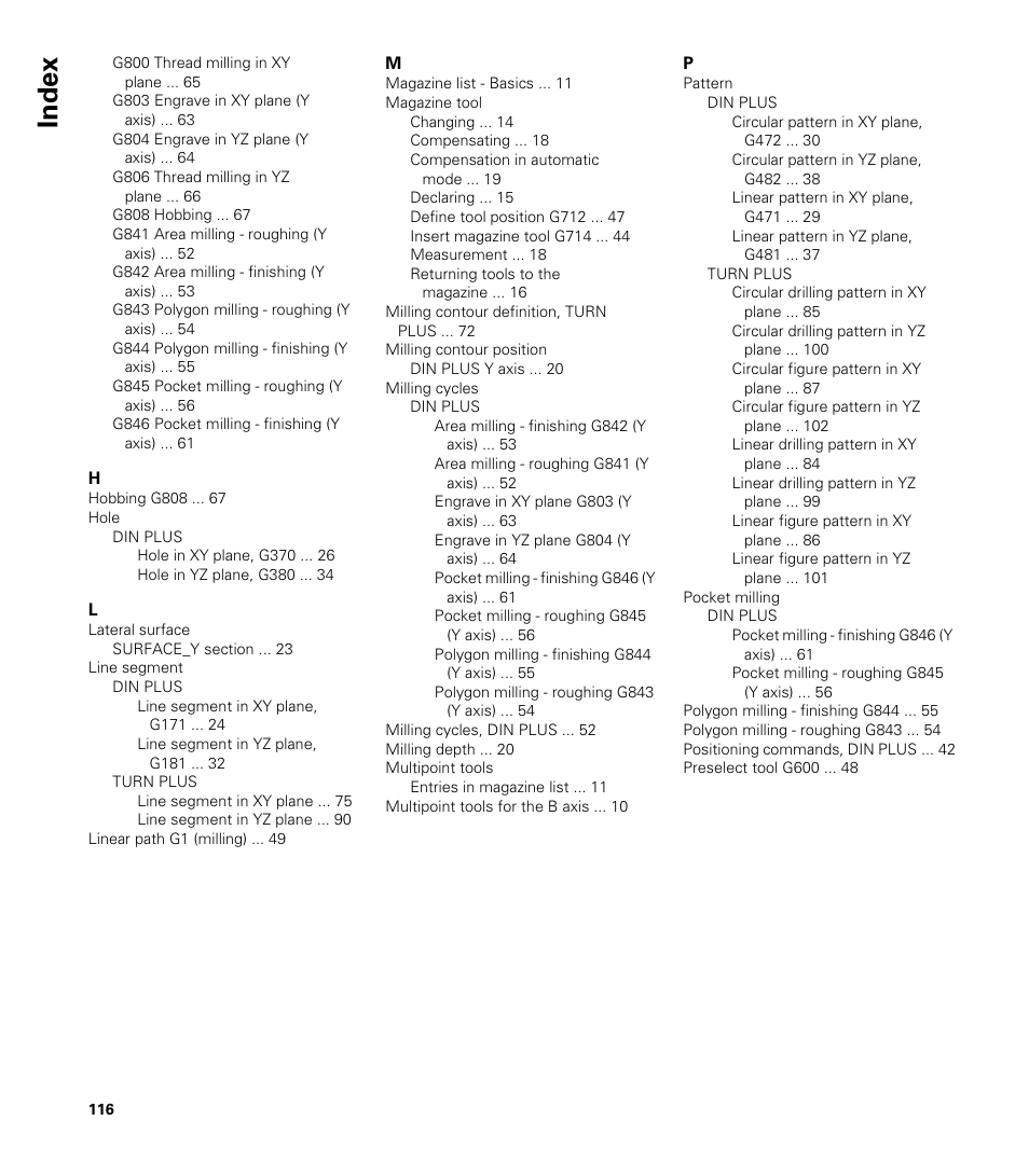 Index | HEIDENHAIN CNC Pilot 4290 V7.1 Description of B and Y axes User Manual | Page 116 / 119