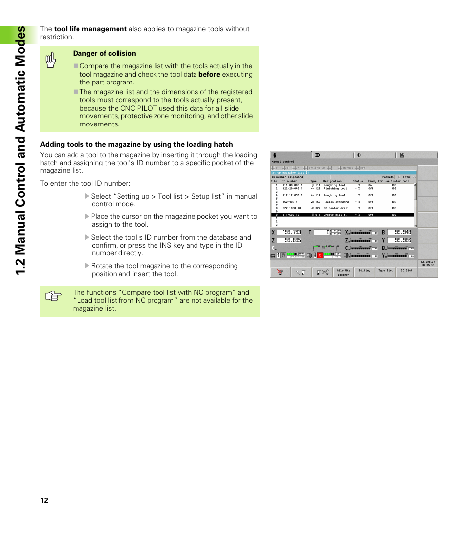 2 manual contr o l and a u to matic modes | HEIDENHAIN CNC Pilot 4290 V7.1 Description of B and Y axes User Manual | Page 12 / 119