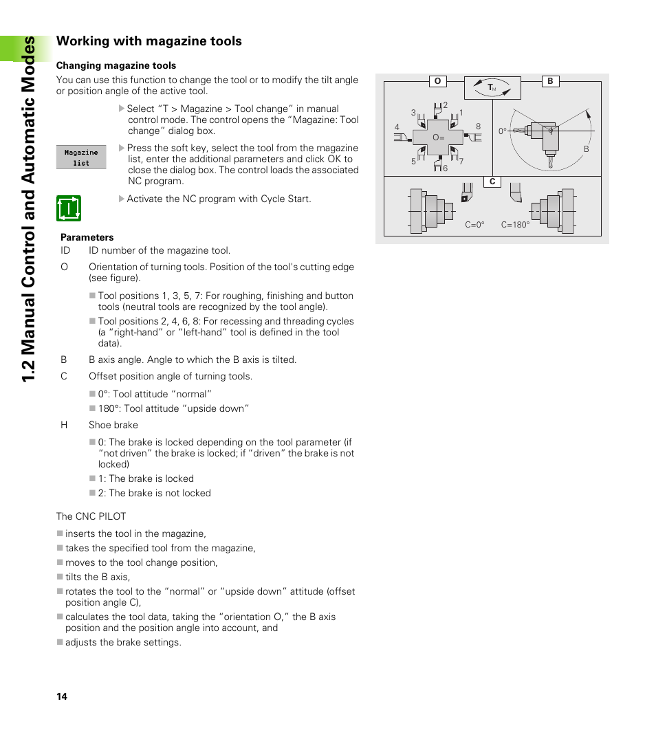 Working with magazine tools, 2 manual contr o l and a u to matic modes | HEIDENHAIN CNC Pilot 4290 V7.1 Description of B and Y axes User Manual | Page 14 / 119