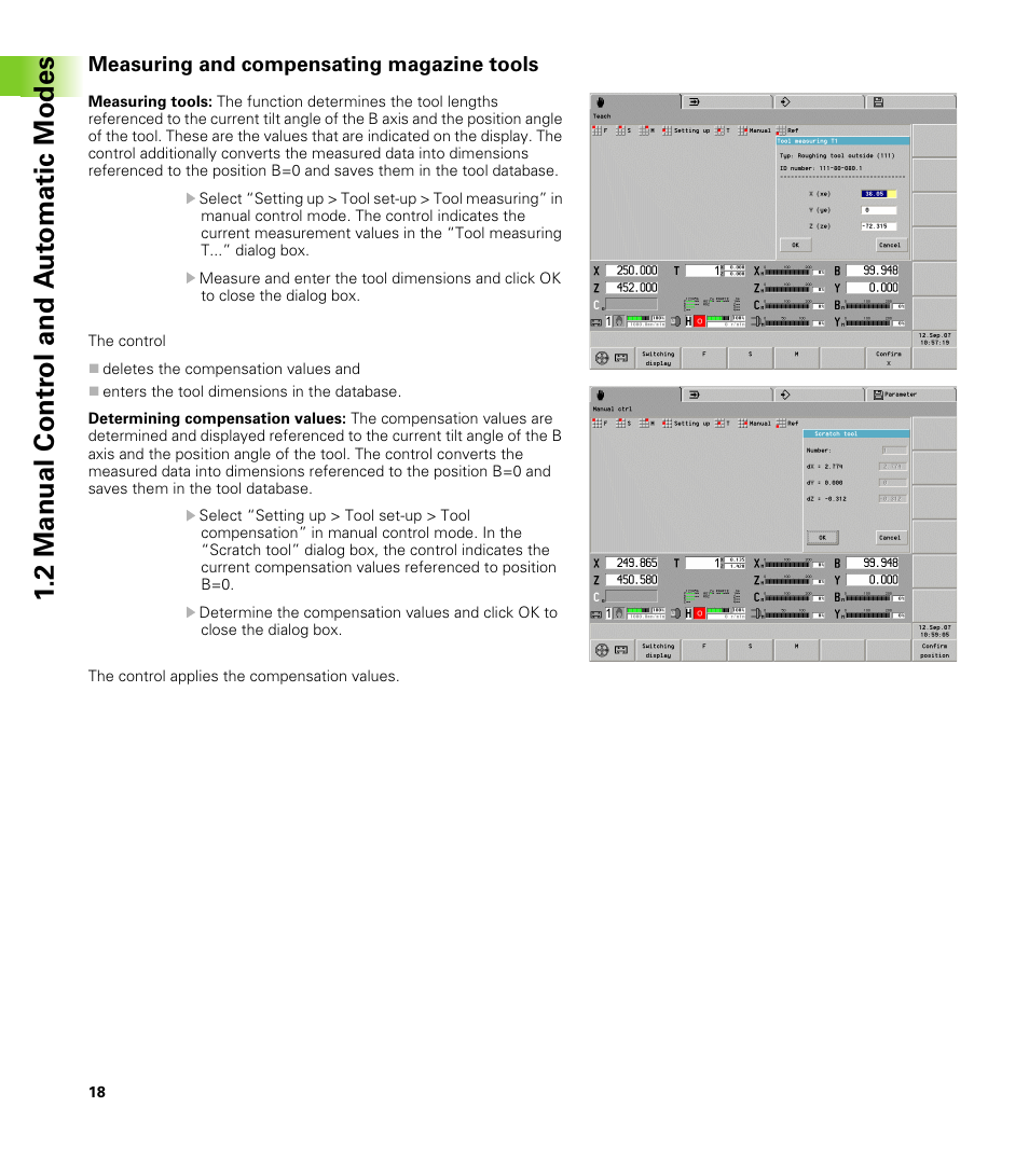 Measuring and compensating magazine tools, 2 manual contr o l and a u to matic modes | HEIDENHAIN CNC Pilot 4290 V7.1 Description of B and Y axes User Manual | Page 18 / 119