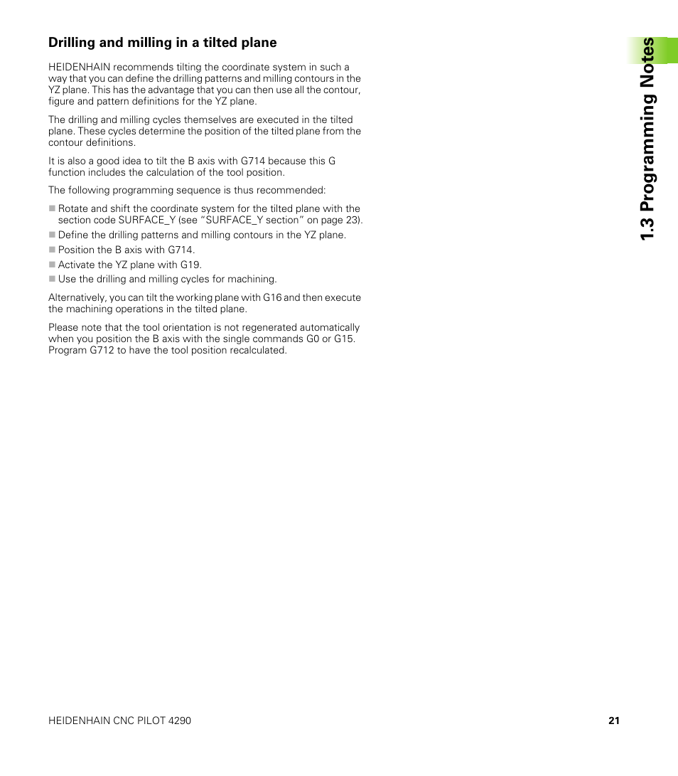 Drilling and milling in a tilted plane, 3 pr ogr a mming not e s | HEIDENHAIN CNC Pilot 4290 V7.1 Description of B and Y axes User Manual | Page 21 / 119