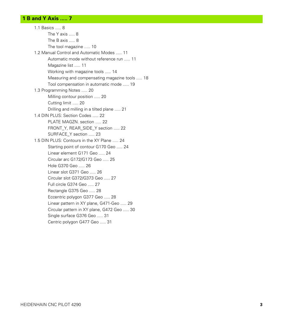 1 b and y axis | HEIDENHAIN CNC Pilot 4290 V7.1 Description of B and Y axes User Manual | Page 3 / 119