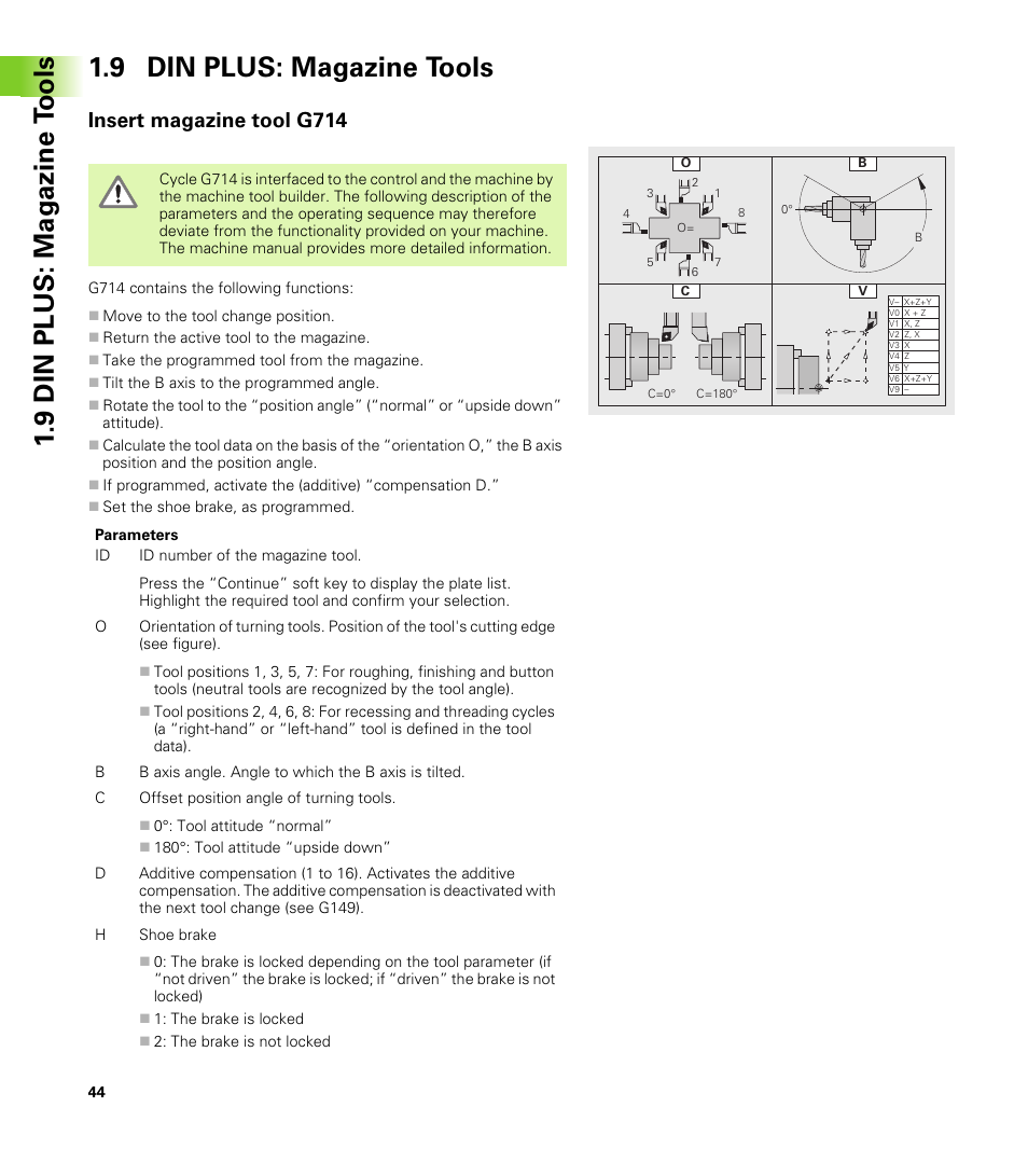 9 din plus: magazine tools, Insert magazine tool g714 | HEIDENHAIN CNC Pilot 4290 V7.1 Description of B and Y axes User Manual | Page 44 / 119