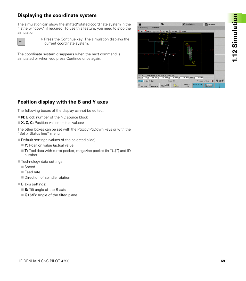 Displaying the coordinate system, Position display with the b and y axes, 12 simulation | HEIDENHAIN CNC Pilot 4290 V7.1 Description of B and Y axes User Manual | Page 69 / 119