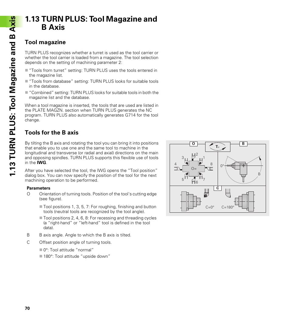 13 turn plus: tool magazine and b axis, Tool magazine, Tools for the b axis | HEIDENHAIN CNC Pilot 4290 V7.1 Description of B and Y axes User Manual | Page 70 / 119
