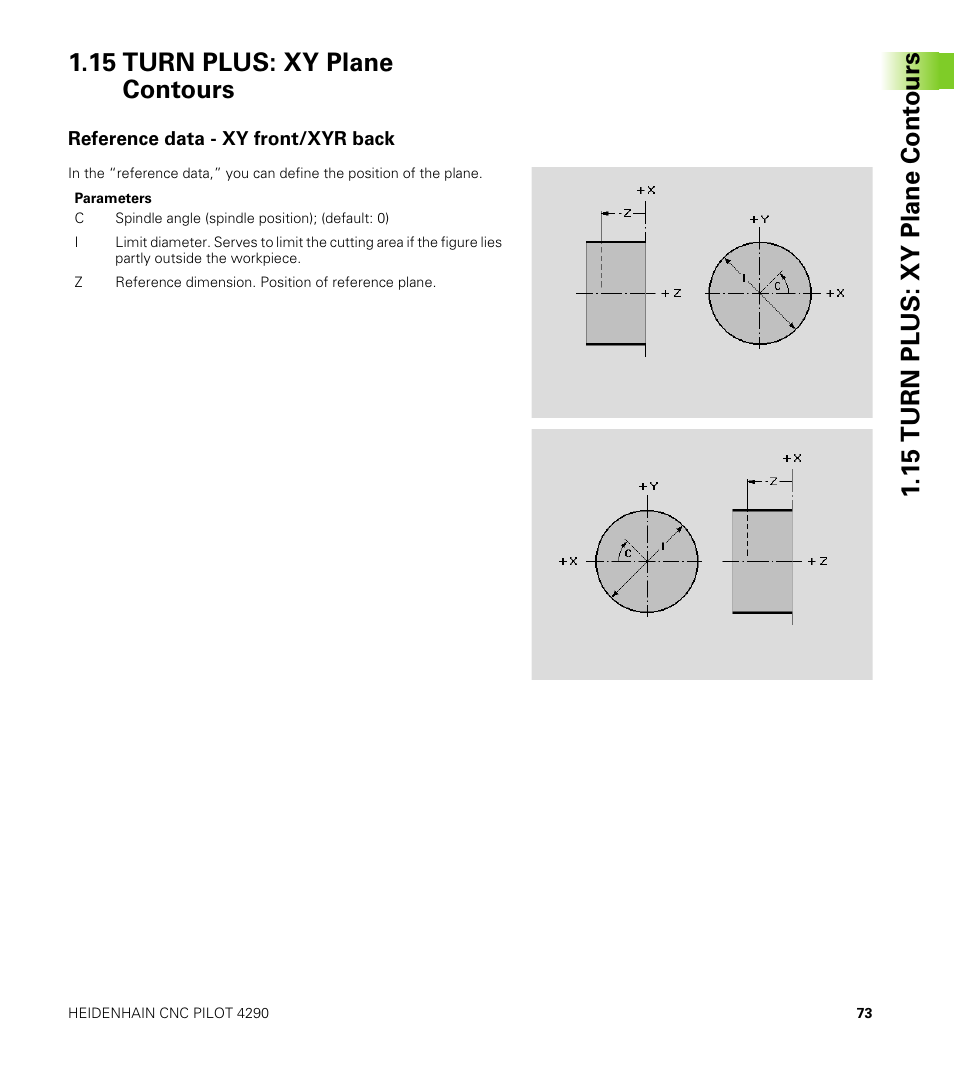 15 turn plus: xy plane contours, Reference data - xy front/xyr back | HEIDENHAIN CNC Pilot 4290 V7.1 Description of B and Y axes User Manual | Page 73 / 119