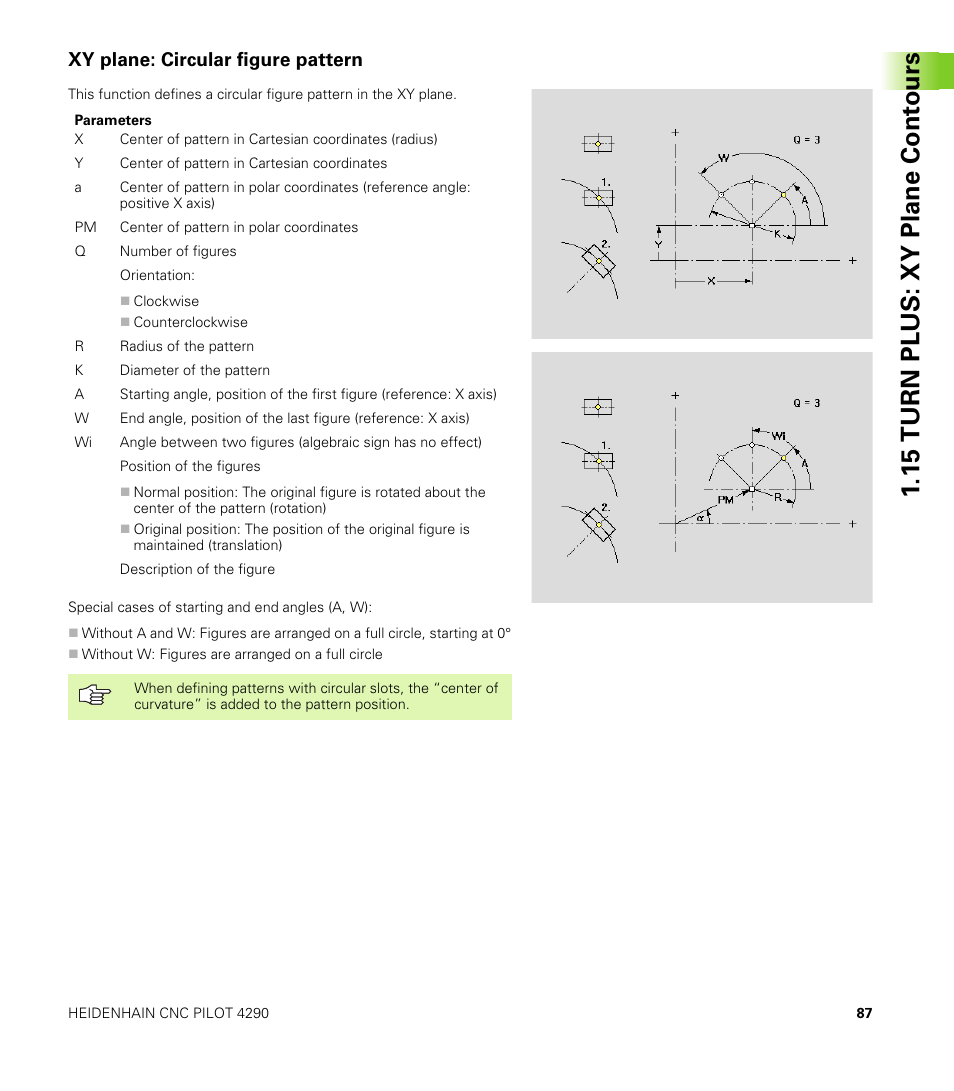 Xy plane: circular figure pattern, 15 turn plus: xy plane cont ours | HEIDENHAIN CNC Pilot 4290 V7.1 Description of B and Y axes User Manual | Page 87 / 119