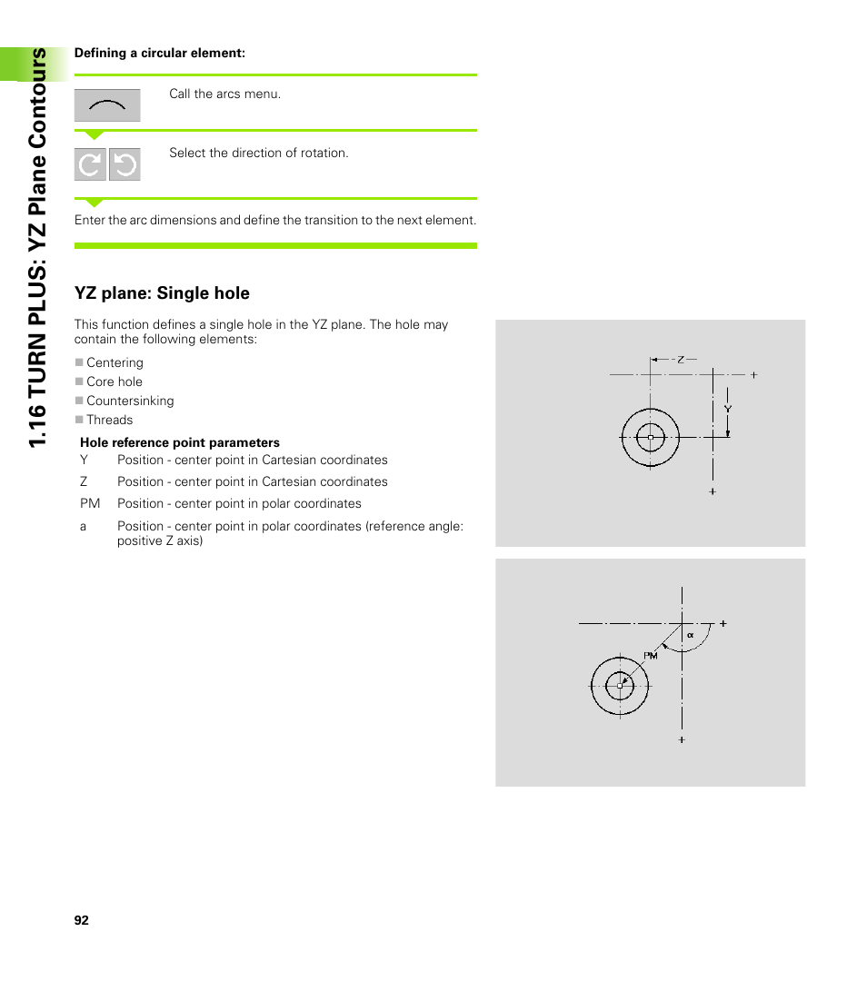 Yz plane: single hole, 16 turn plus: yz plane cont ours | HEIDENHAIN CNC Pilot 4290 V7.1 Description of B and Y axes User Manual | Page 92 / 119