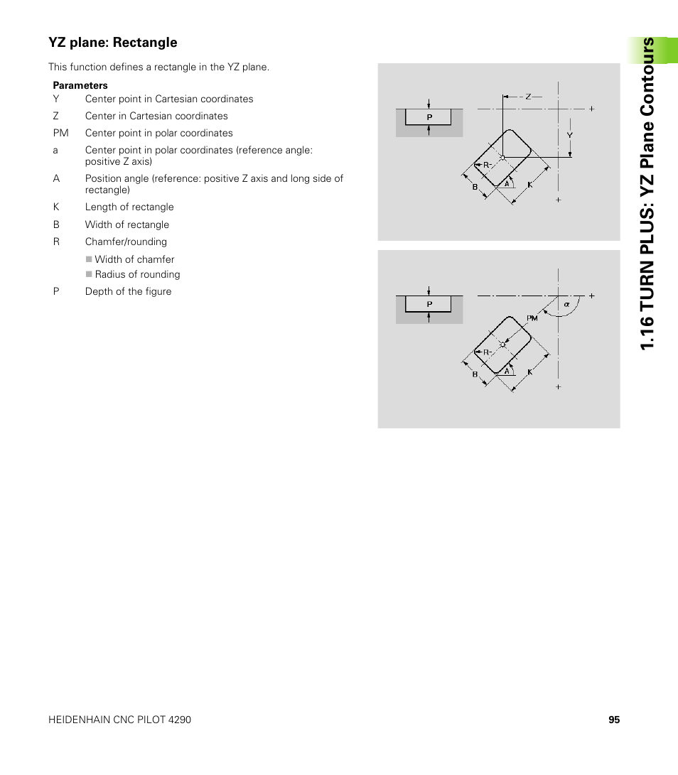 Yz plane: rectangle, 16 turn plus: yz plane cont ours | HEIDENHAIN CNC Pilot 4290 V7.1 Description of B and Y axes User Manual | Page 95 / 119