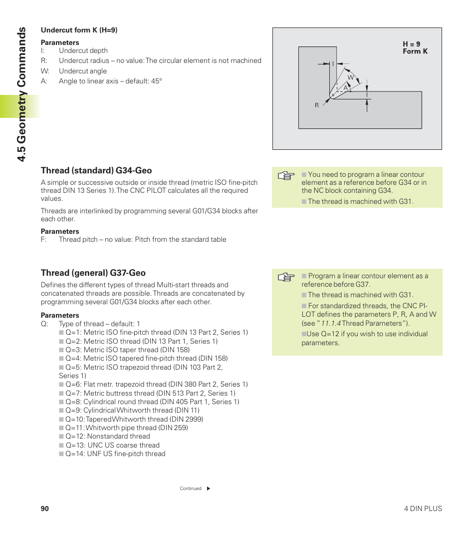 5 geometry commands, Thread (general) g37-geo, Thread (standard) g34-geo | HEIDENHAIN CNC Pilot 4290 User Manual | Page 102 / 481