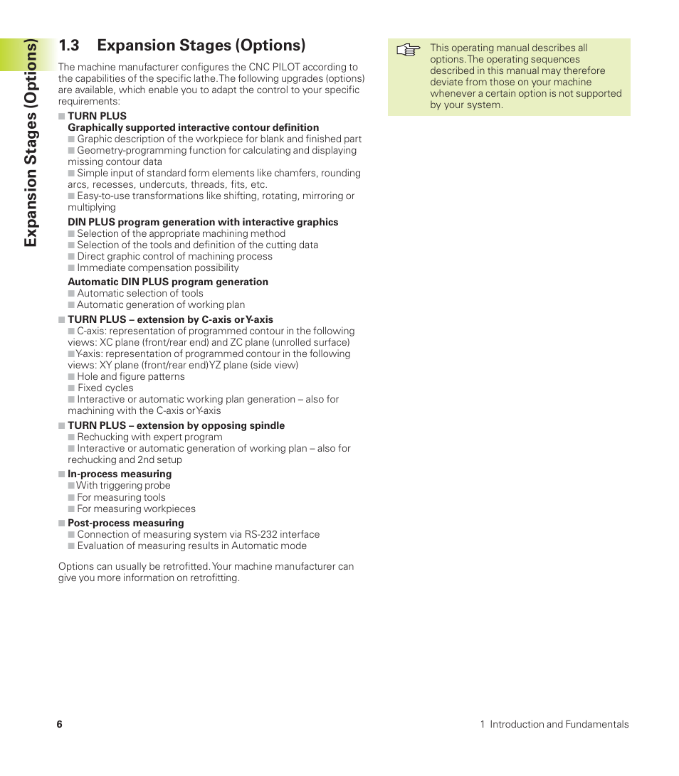 3 expansion stages (options), Expansion stages (options) | HEIDENHAIN CNC Pilot 4290 User Manual | Page 18 / 481