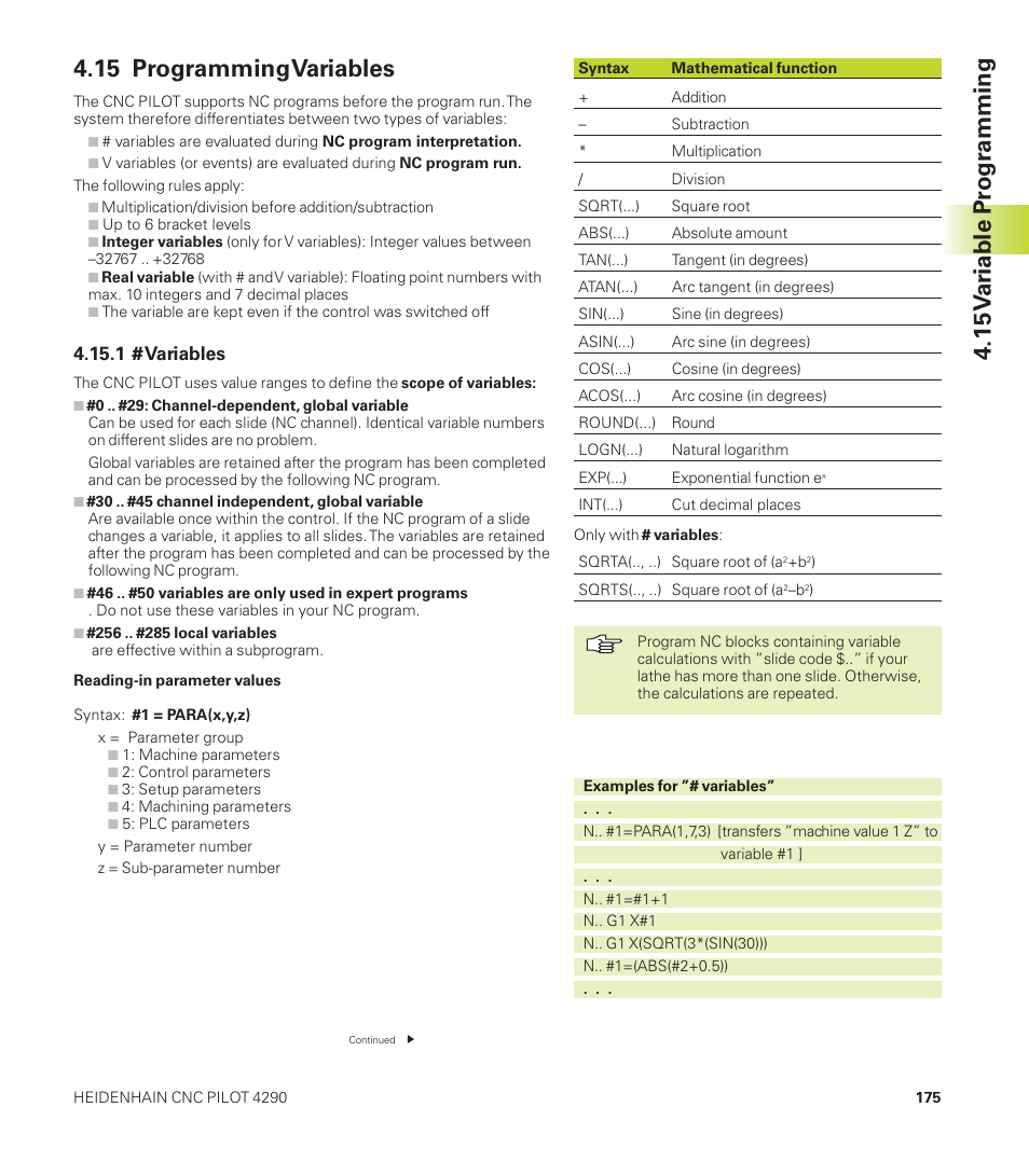 15 v a riable pr ogr amming, 15 programming variables | HEIDENHAIN CNC Pilot 4290 User Manual | Page 187 / 481