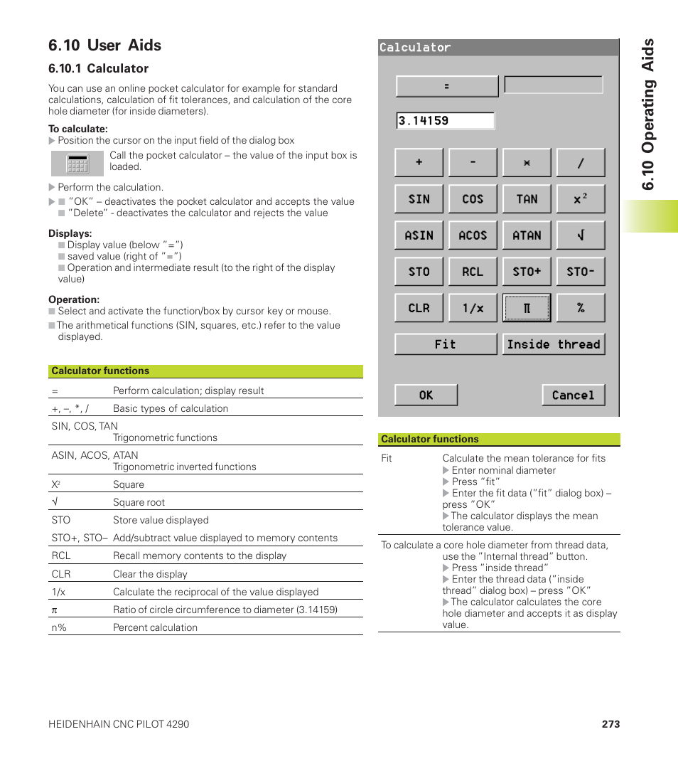 10 user aids, 1 0 oper ating aids | HEIDENHAIN CNC Pilot 4290 User Manual | Page 285 / 481