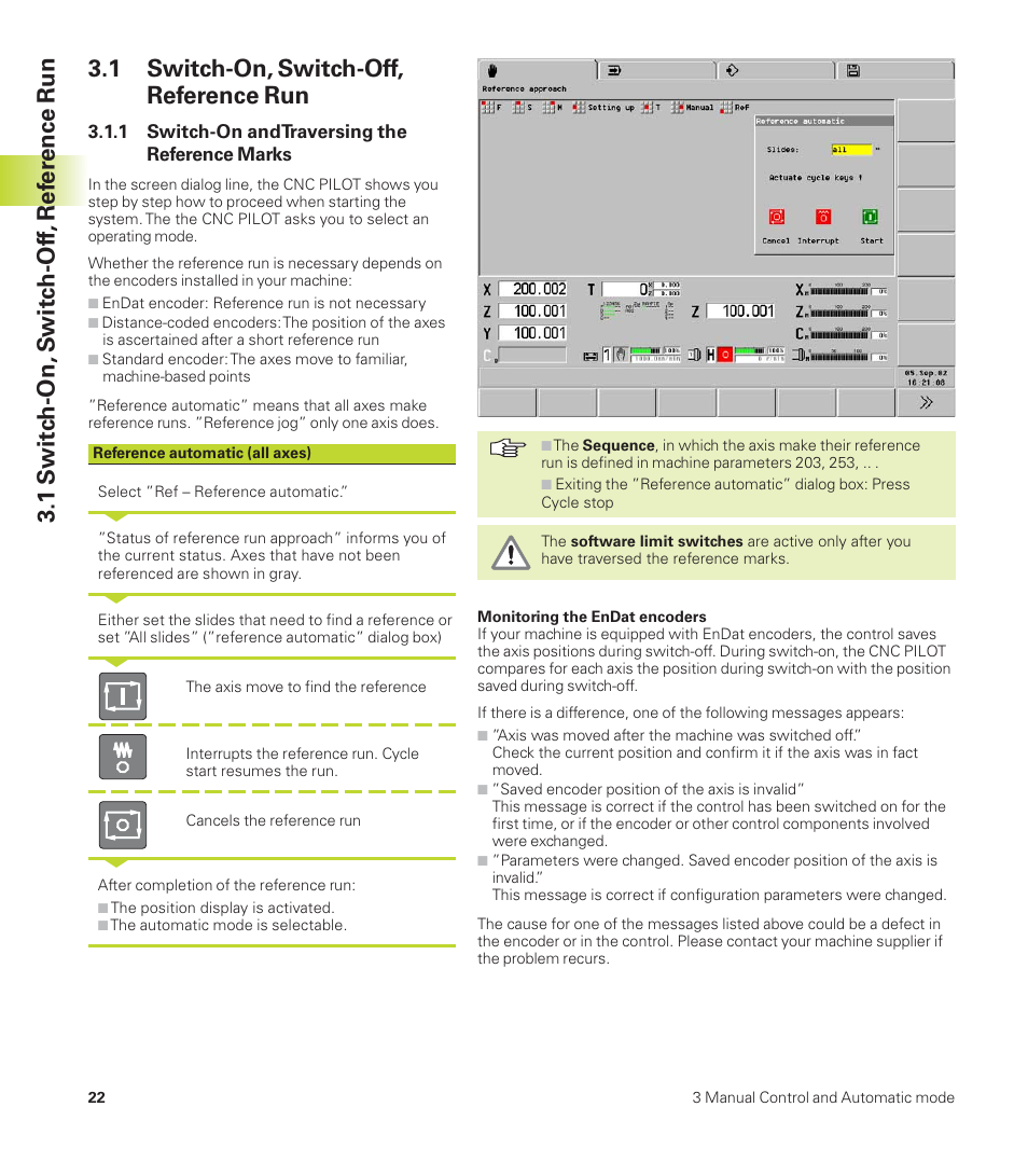 1 s witc h-on, s witc h-of f, ref er ence run, 1 switch-on, switch-off, reference run | HEIDENHAIN CNC Pilot 4290 User Manual | Page 34 / 481